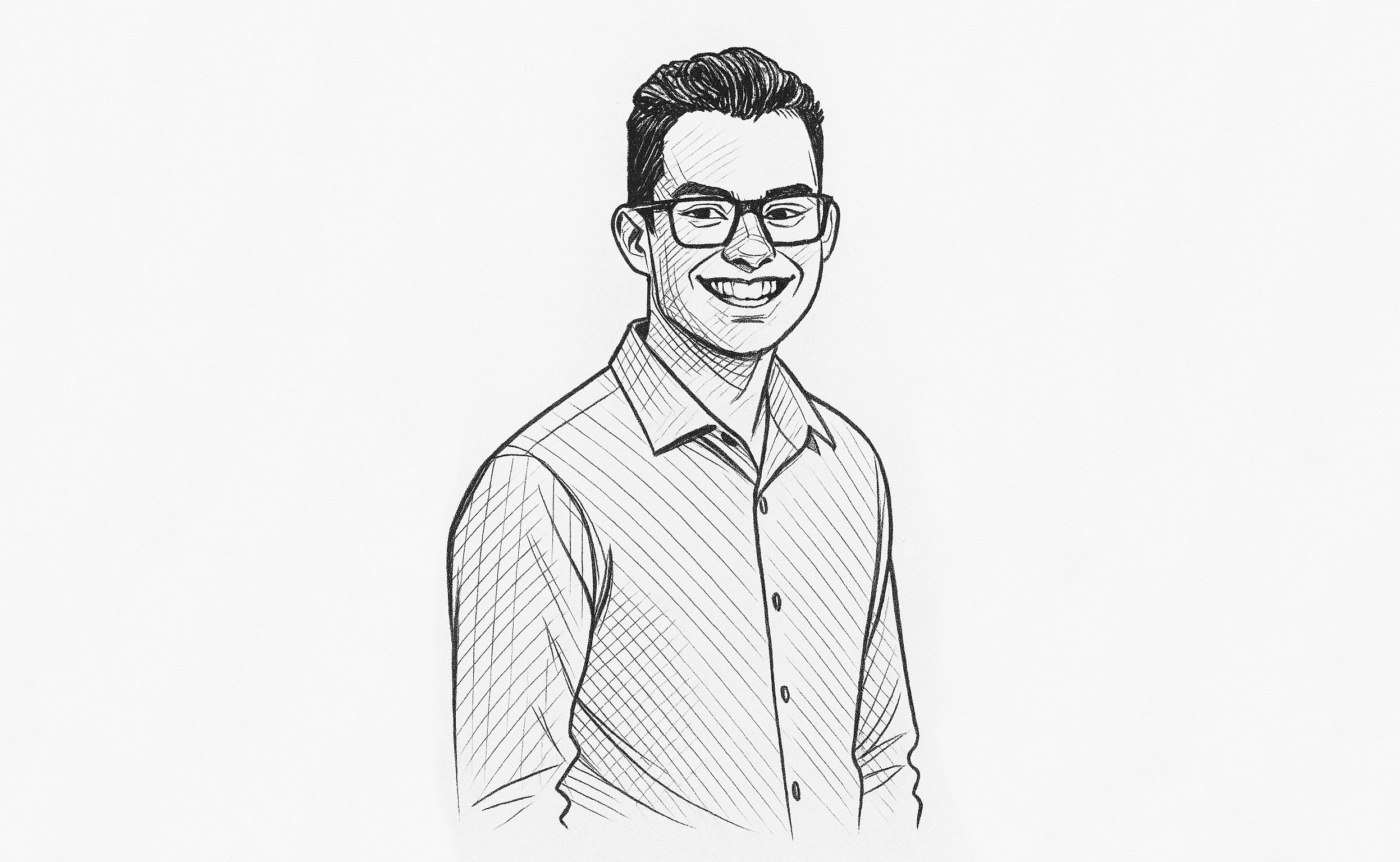 Pencil sketch portrait of Juan Maldonado smiling