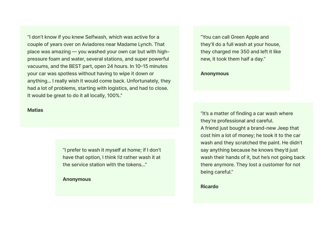 User research quotes about car washing